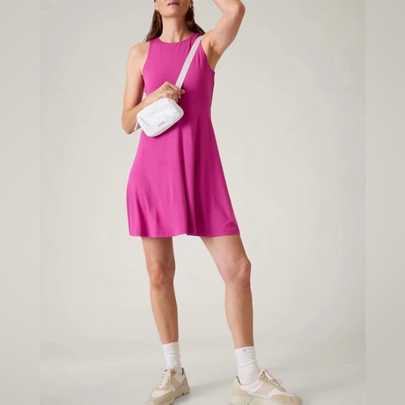 Athleta Dresses & Skirts - Athleta Santorini Thera Sleeveless Halter A-Line Dress Size Medium Tall in Pink